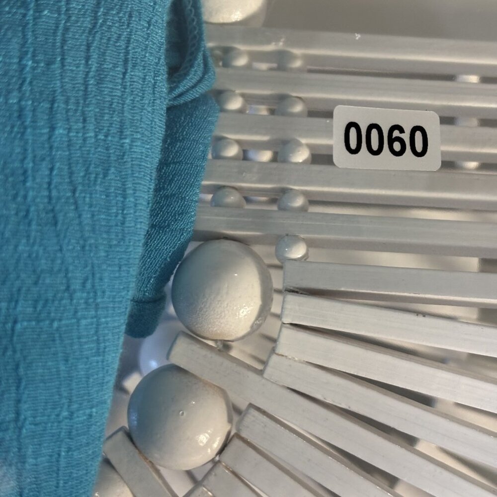 Crochet-Accented Teal Blue Kaftan Dress & White Beaded Bamboo Handbag Set - Picture 12 of 12